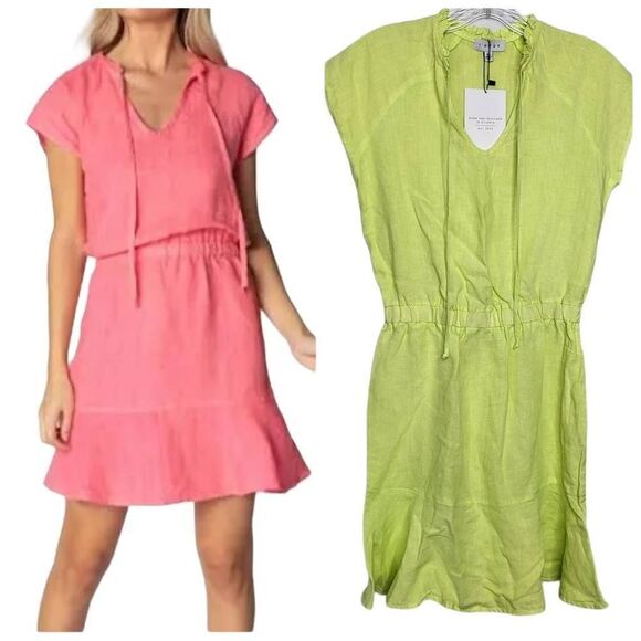 S'edge 100% Linen Raleigh Mini Sundress in Citron Lime Green Size XS - Picture 1 of 11